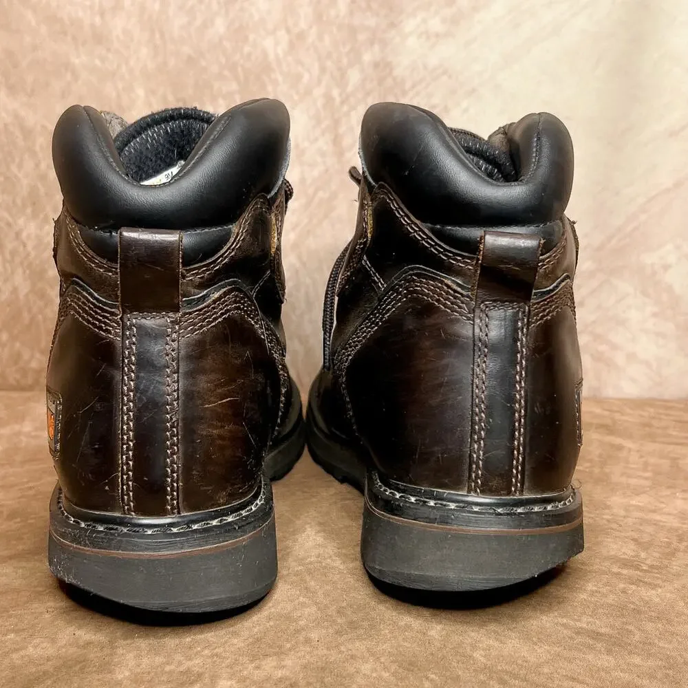 Timberland Pro Ankle Lace Up Boot Soft Toe Dark Brown Lug Sole Tread Distressed